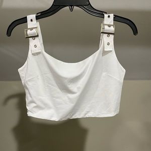 white buckle strapped crop top